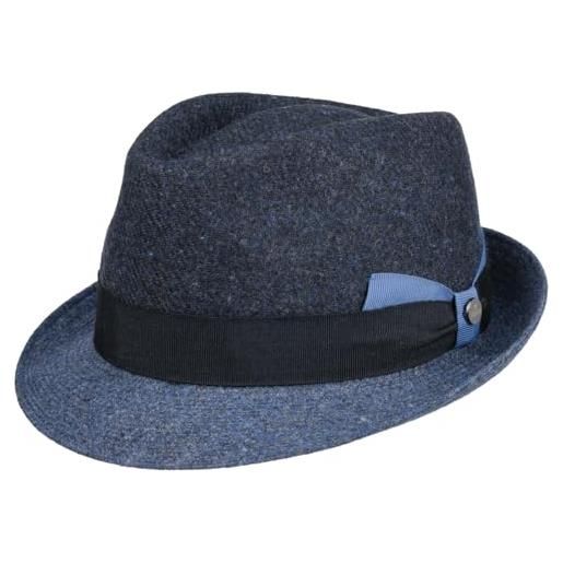 LIERYS cappello in lana classic twotone trilby donna/uomo - made italy con fodera, nastro grosgrain autunno/inverno - l (59-60 cm) blu