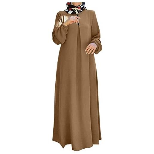 Générique donne abbigliamento islamico lungo hijab solido colore abito musulmano chic ed elegante marocchino caftano manica pipistrello sciolto abaya vestito per l'estate autunno maxi vestito, marrone, 5xl