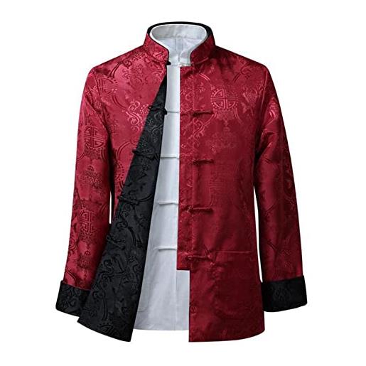 SHINROAD giacca da uomo cappotto tang suit cappotto manica lunga cinese abbigliamento tradizionale caldo vintage camicia cinese quotidiano rosso nero 3xl