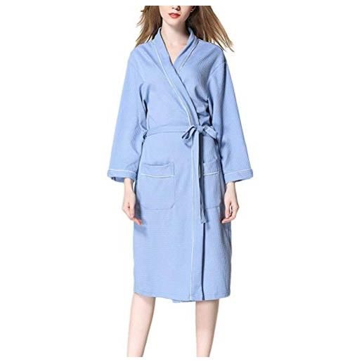 Huixin womens luxury waffle robes costume unisex vestaglie soft cotton nightwear loungewear housecoat plus size (color: blu, size: l)