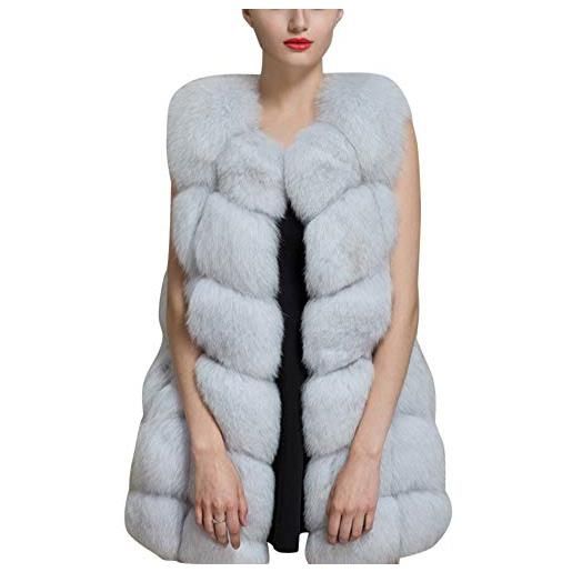 Mengmiao donna senza maniche gilet giacca caldo pelliccia sintetica addensare cappotto grigio s
