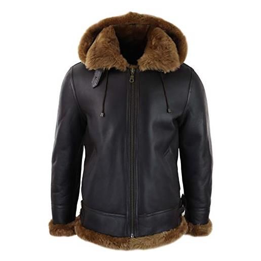 TruClothing.com giacca da uomo in pelle di montone con cappuccio stile vintage - crema-marrone 5xl