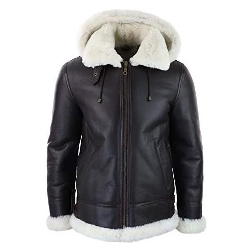 TruClothing.com giacca da uomo in pelle di montone con cappuccio stile vintage - marrone-rossocio xl