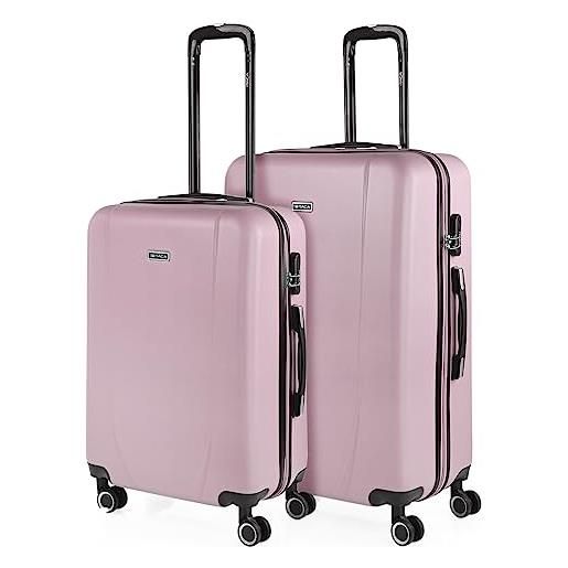 ITACA - set valigie - set valigie rigide offerte. Valigia grande rigida, valigia media rigida e bagaglio a mano. Set di valigie con lucchetto combinazione tsa 71116, rosa