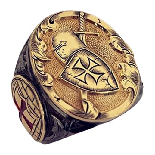 MayiaHey anello gotico con cavaliere crociato, anello da motociclista da uomo, anello hip-hop, cavaliere templare scudo medievale, v1/2, metallo
