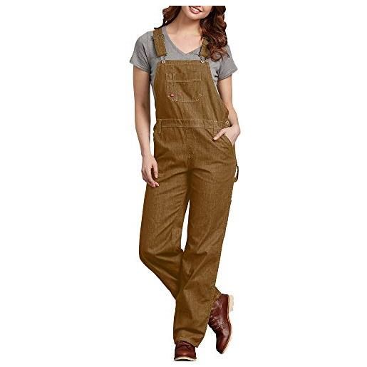 Dickies relaxed bib overall, salopette donna, rinsed brown duck, 