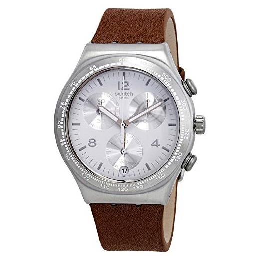 Swatch orologio cronografo quarzo uomo con cinturino in pelle ycs597