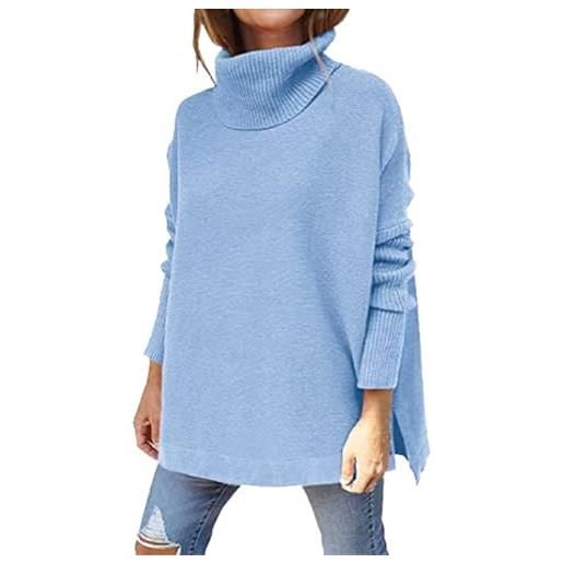 Yowablo maglioni da donna dolcevita manica a maglioni oversize larghi maglioni pullover lavorati a maglia grosso per donna maglione elegante manica lunga (blue, xl)