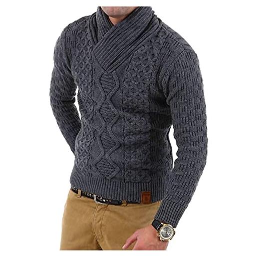 VIVICOLOR pullover da uomo con collo a scialle pullover uomo maglione lavorato a maglia slim fit a coste maglieria vintage bianco/nero/grigio
