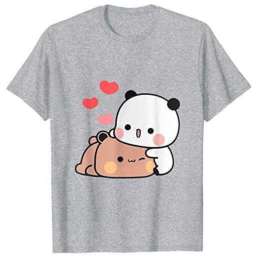 Berentoya t-shirt unisex con panda kawaii con abbraccio bubu dudu regalo divertente per san valentino, rosso, s