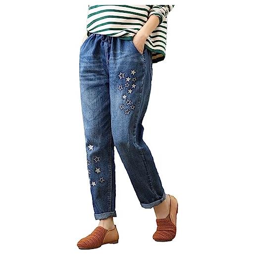 Shiningupup jeans larghi donna invernali dall'autunno all'inverno pantaloni da taglio elastici a vita alta con ricamo letterario comodo casual da donna leggins donna neri estivi 7.99