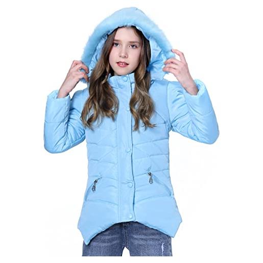 LSERVER rgazza giacca invernale da principessa piumino caldo con cappuccio bambina cappotto a manica lunga, blu, 11-12 anni/ 160 cm