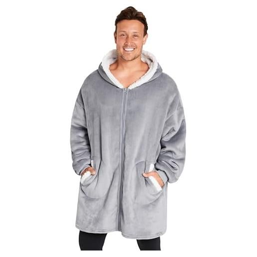 CityComfort felpa uomo con zip e cappuccio oversize - felpa coperta in caldo e morbido pile con tasche taglia unica per ragazzi (grigio)