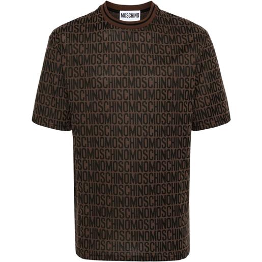 Moschino t-shirt crop con logo jacquard - marrone