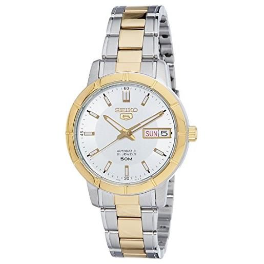 Seiko 5 snk892k1 orologio automatico da donna con quadrante bianco, due tonalità (argento e oro), in acciaio inossidabile
