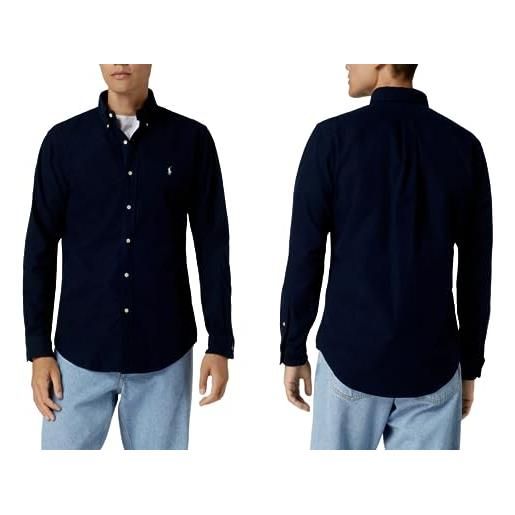 Ralph Lauren - camicia da uomo a maniche lunghe, vestibilità custom fit, blu navy, m, blu marino