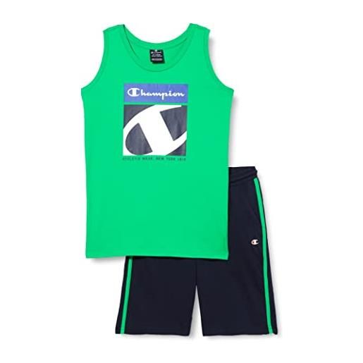 Champion legacy graphic shop s/l t-shirt & long shorts completo, (verde/blu marino), 11-12 anni bambini e ragazzi