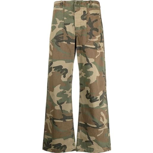 R13 pantaloni a gamba ampia con stampa camouflage - verde