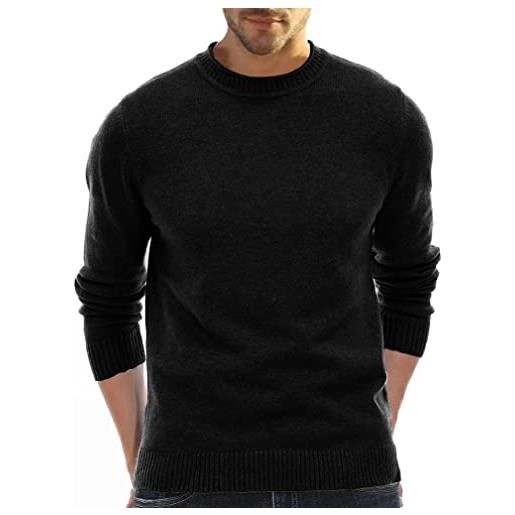 Angbater maglione da uomo con scollo rotondo, vintage, sottile, per uomo, maglione classico, nero , m