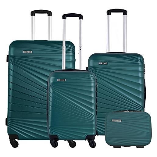 WELL HOME MOBILIARIO & DECORACIÓN set di 4 valigie da cabina rigide 56 cm, valigia media 66 cm, valigia grande 76 cm e borsa 23 cm, verde