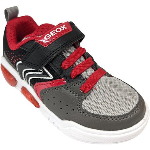 Sneakers con strappo e luci colore grigio e rosso - geox