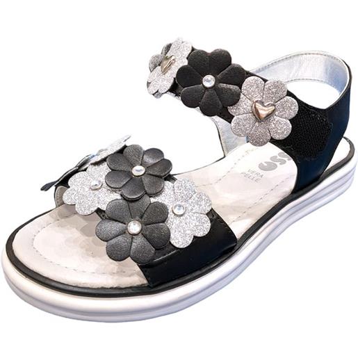 Sandalo con fiori colore nero e argento - asso
