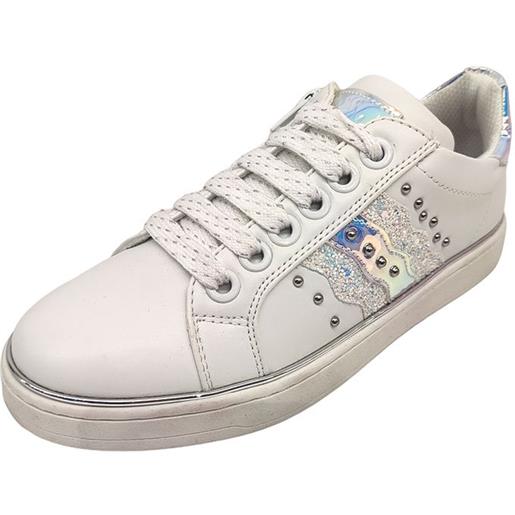 Sneakers con fascia glitterata cangiante colore bianco e argento - asso