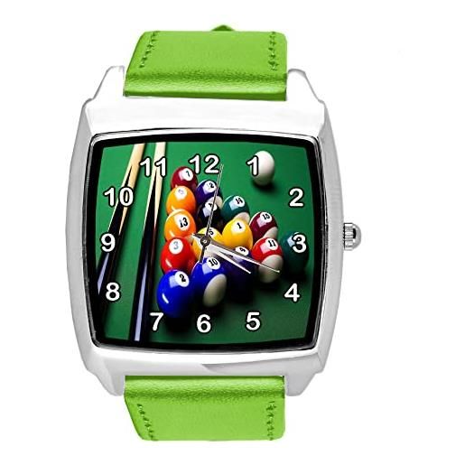 TAPORT orologio quadrato in pelle verde per gli appassionati di giochi da biliardo