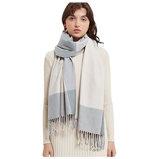 LumiSyne invernale sciarpa a quadri scialle in cashmere ombre pashmina sciarpe con nappa lungo oversize lana calda sciarpa coperta wrap stole