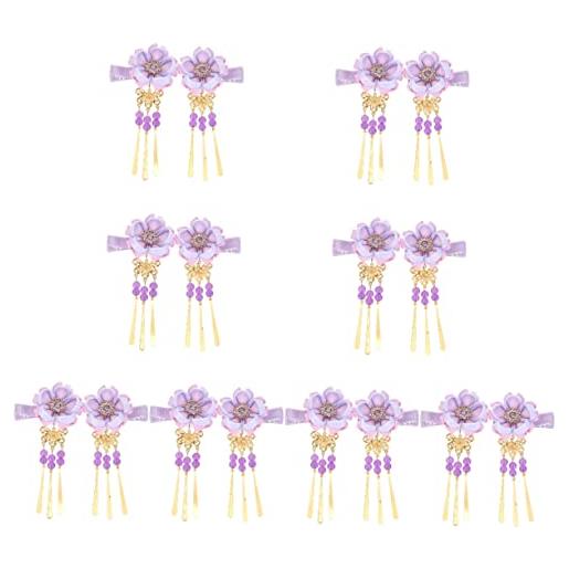 minkissy 8 paia tornante fermaglio per hanfu accessori per acconciature n. 1 forcina fermagli per in stile giapponese fiore bambino i fiori viola antico lino di cotone