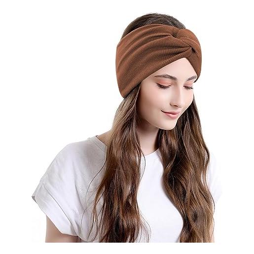 JITNGA 2 pezzi fasce larghe turbante elastico per donne ragazze capelli accessori sport yoga (colore caffè, tie dye color caffè)