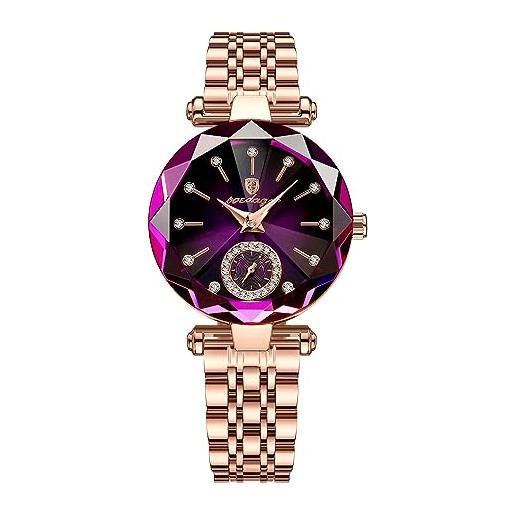 FORSINING orologio da donna al quarzo, analogico, di lusso, con diamanti, in acciaio inox, impermeabile, elegante, viola