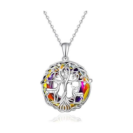 Fryneauy collana di cervo albero della vita in cristallo argento 925 collana con ciondolo albero della famiglia gioielli regalo per madre donna sorella figlia