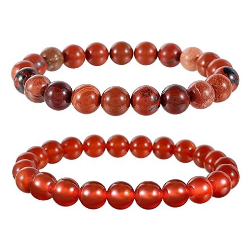 Bivei bracciale con cristalli naturali, perlina da 8 mm, agata rossa, diaspro rosso, corniola, braccialetti elasticizzati con perline per gioielli da donna, regali (rosso)