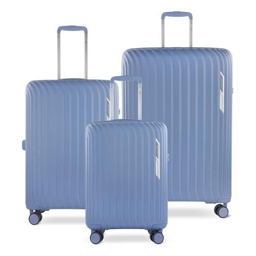 bugatti hera valigia rigida 3 pezzi set con 4 ruote, valigia da viaggio leggera, denim