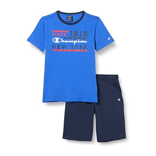 Champion legacy graphic shop s/s t-shirt & long shorts completo, (verde/blu marino), 11-12 anni bambini e ragazzi