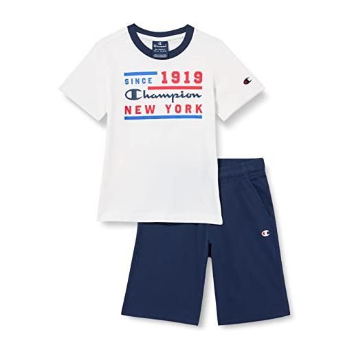 Champion legacy graphic shop s/s t-shirt & long shorts completo, (bianco/blu marino), 11-12 anni bambini e ragazzi