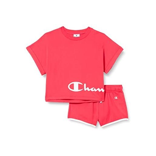 Champion legacy american classics-boxy t-shirt & shorts completo, (bianco/rosa acceso), 7-8 anni bambine e ragazze