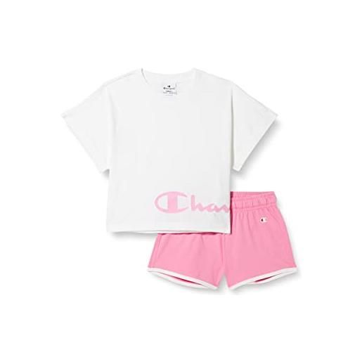 Champion legacy american classics-boxy t-shirt & shorts completo, (bianco/rosa acceso), 9-10 anni bambine e ragazze