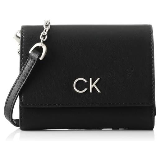 Calvin Klein re-lock trifold md w/chain k60k611458, portafogli bambine e ragazze, nero (ck black), os