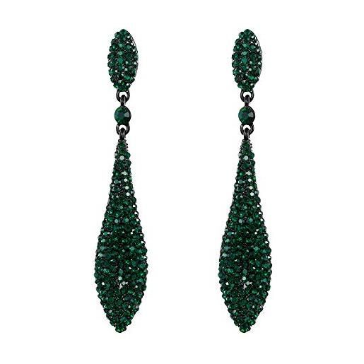 EVER FAITH orecchini donna, EVER FAITH cristallo austriaco doppio goccia d'acqua orecchino trafitto pendente verde nero-fondo
