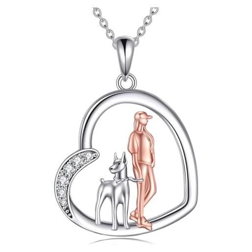 YFN dachshund collana per ragazze in argento sterling con ciondolo a forma di cuore, per donne, argento sterling