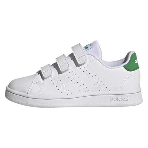 adidas advantage court lifestyle hook-and-loop shoes, scarpe da ginnastica, ftwr white/green/core black, 34 eu