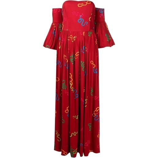 Isolda abito maria a fiori monospalla - rosso