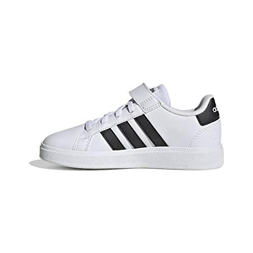 adidas grand court elastic lace and top strap shoes, sneaker unisex - bambini e ragazzi, ftwr white core black core black, 28 eu