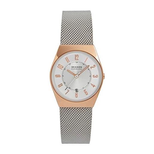 Skagen grenen orologio per donna, movimento al quarzo con cinturino in acciaio inossidabile o in pelle, tonalità oro rosa e argento, 26mm