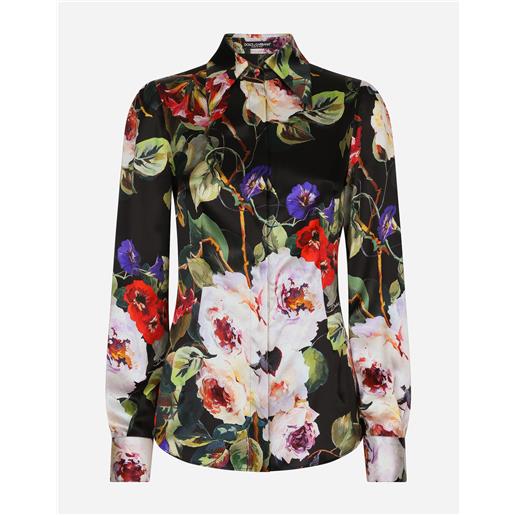 Dolce & Gabbana camicia in raso stampa roseto