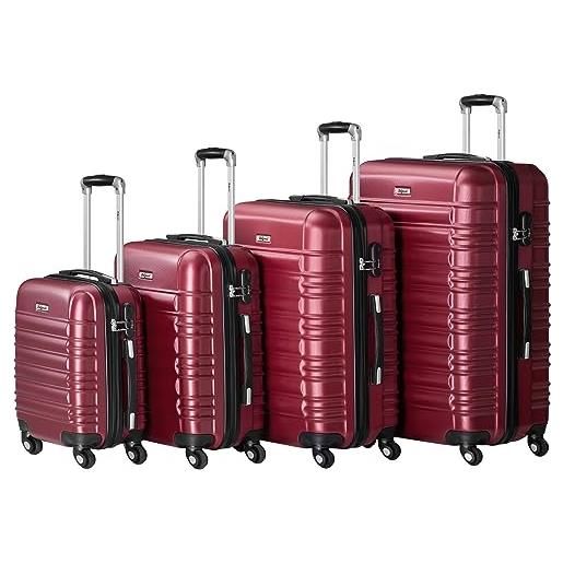 Zelsius set di 4 valigie | valigetta rigida in abs con serratura a combinazione, ruote doppie e divisorio interno | valigia bagaglio a mano rigida set da 4 pezzi, trolley grande, colore: rosso, set di