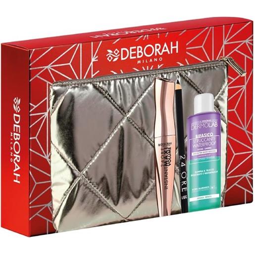 Deborah set regalo pochette n. 02 - mascara instant maxi volume + matita occhi + struccante bifasico dermolab