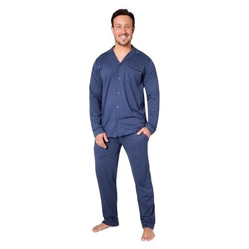 CityComfort pigiama uomo - pigiama lungo con maglia con bottoni a maniche lunghe m-3xl - pigiama due pezzi in cotone invernale autunnale (blu, l)